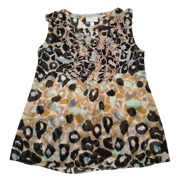 Matthew Williamson for Impulse Tops - Matthew Williamson Impulse Top Womens Small Brown Leopard Print Ruffle‎ Blouse